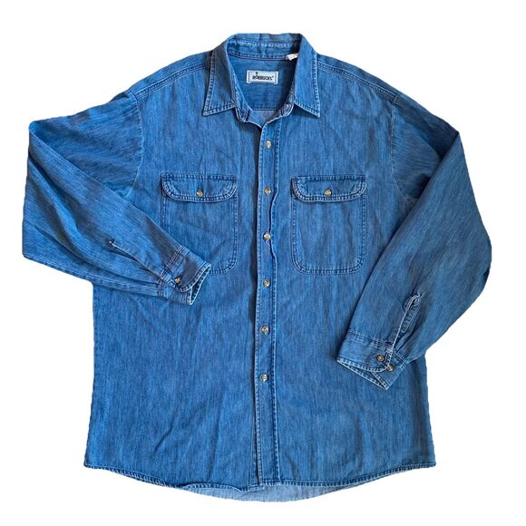 Vintage 90s Roebucks Blue Denim Work Shirt XL Baggy Oversized Big Pockets - Picture 1 of 8